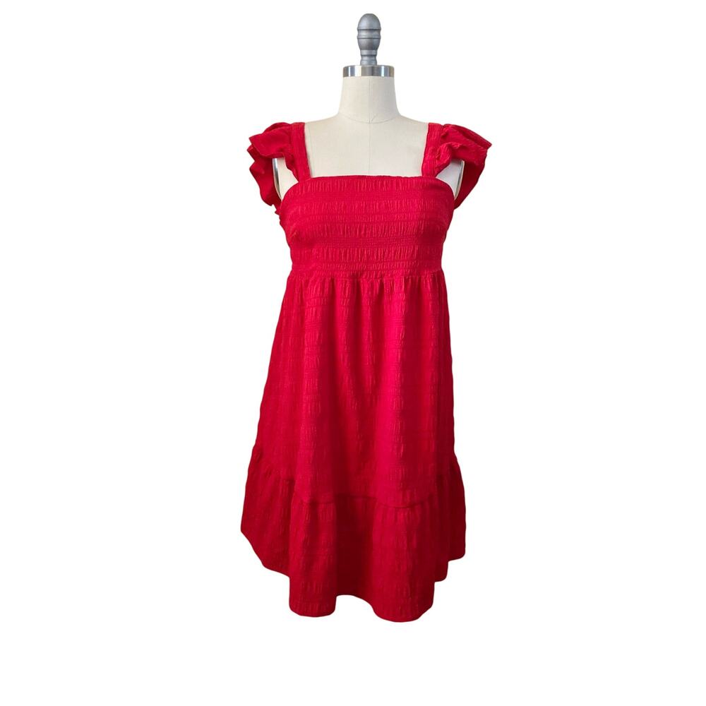 Shein Women's Mini Dress Size M Red Seersucker Tie Back